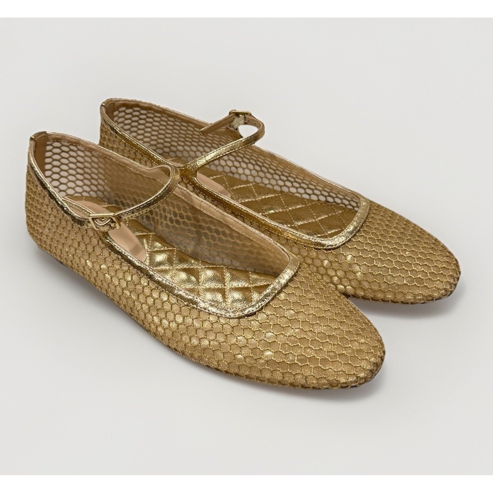 L'AGENCE Grainne Mary‎ Jane Flat in Gold Mesh Women's Size 8.5 Chic City Work